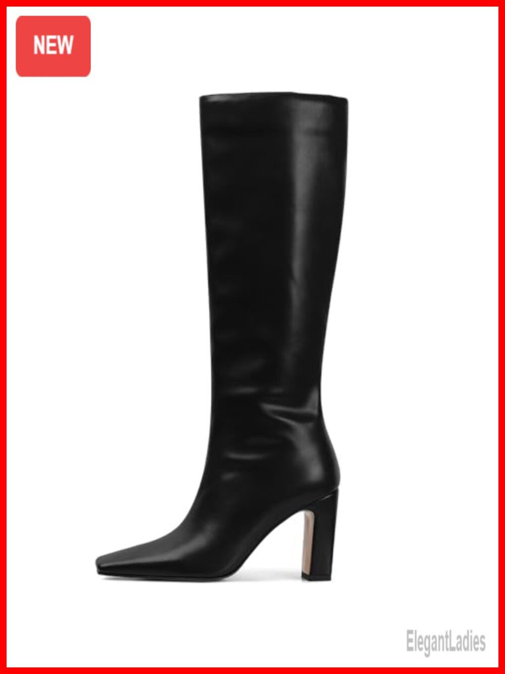 Knee High Boots Square Toe Chunky Heel Faux Leather Tall Boots